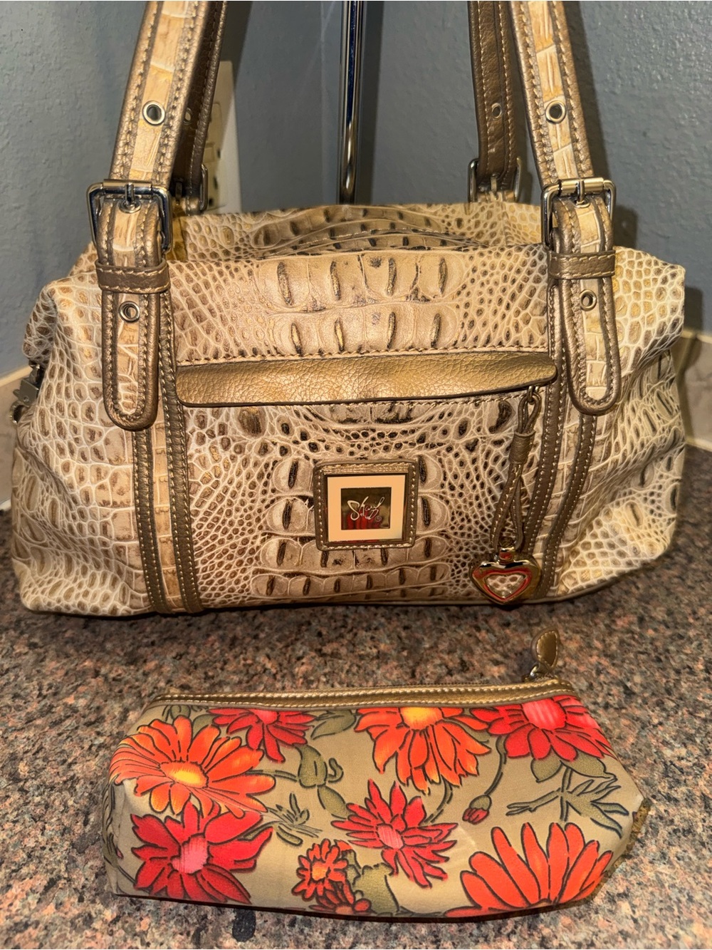 Sharif Croc-Embossed Shoulder Bag with pouch EUC - Picture 1 of 10
